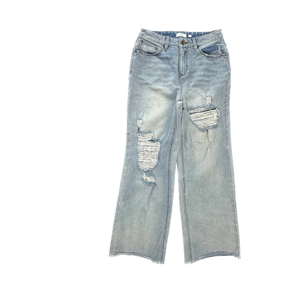 a Loves a Distressed Raw Hem Relaxed Bootcut Women's size 27 Medium Blue Jeans